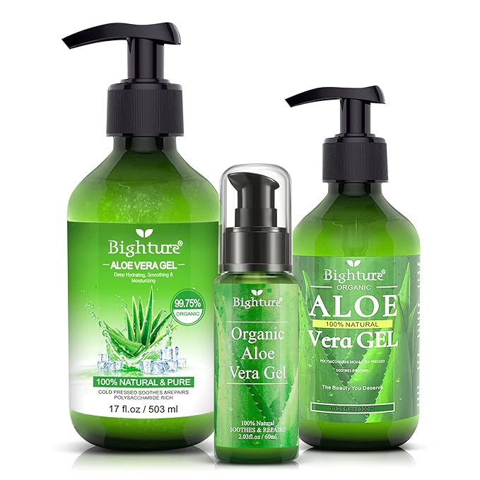 Aloe Vera Gel, 100% Aloe Vera Organic from Freshly Cut Aloe Leaves, Skin Care for Deeply & Rapidly Soothing, Firming, After Shave, Sunburn Relieve, etc