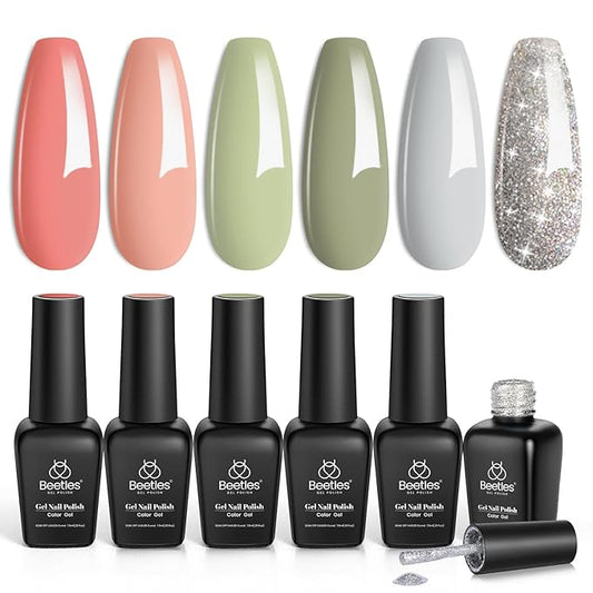 beetles Gel Polish Set 6 Colors Glitter Nude Coral Green Light Blue Gel Nail Polish Kit Soak off Uv Nail Salon Southern Belle