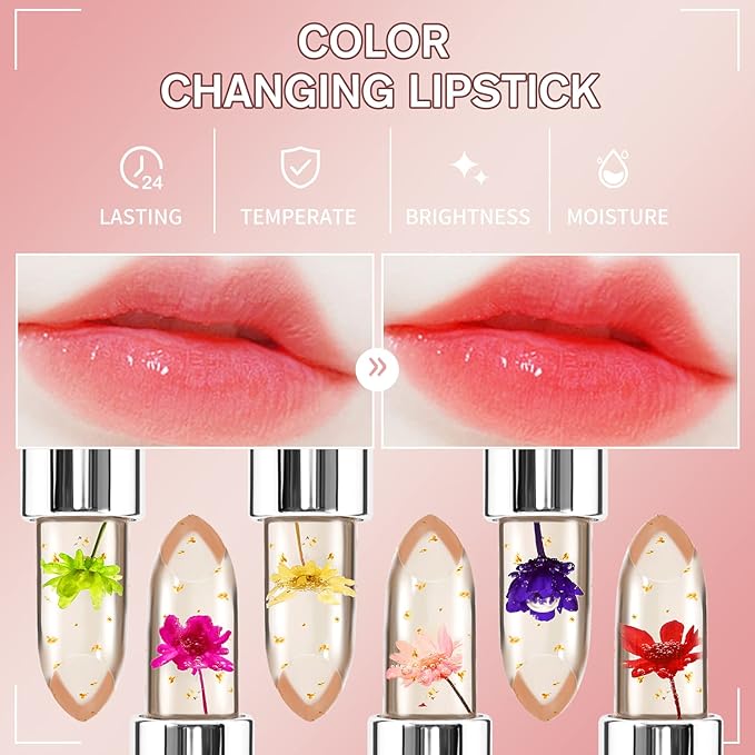 3 Pcs/Set Flower Jelly Lipstick Set Temperature Change Moisturizer Long Lasting Nutritious Balm Magic Color Change Lip Gloss (Flower Jelly Lipstick 040506)