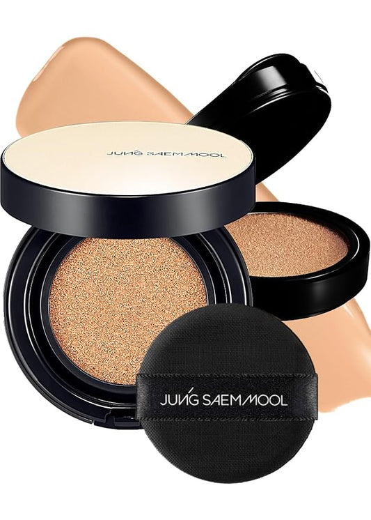 JUNG SAEM MOOL Essential Skin Nuder Longwear Cushion 0.98 Fl Oz (Medium), Refill Included, 24H Lasting Cushion Foundation with High Coverage, Semi-Matte Natural Finish, Korean Foundation Makeup