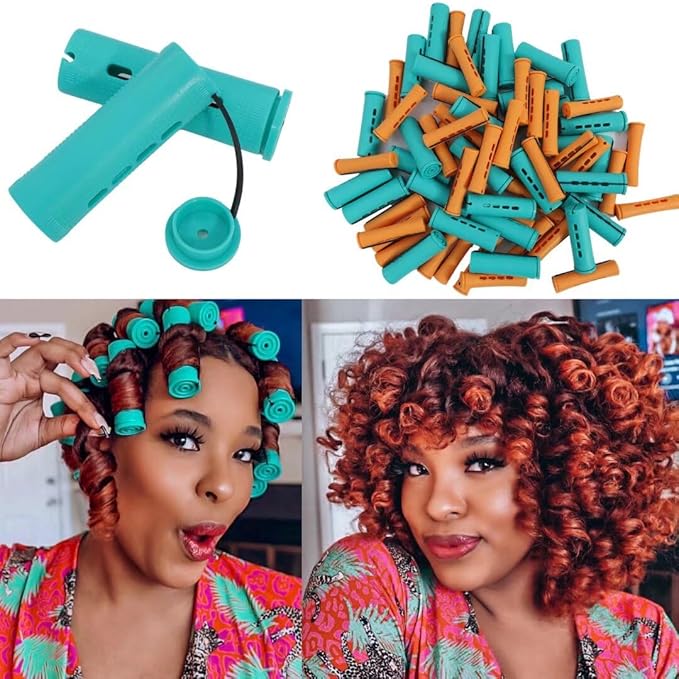 70pcs Perm Rods Set for Women's Natural Hair - Orange and Green Cold Wave Hair Rollers for Curling Long or Short Hair, DIY Hairdressing Tools