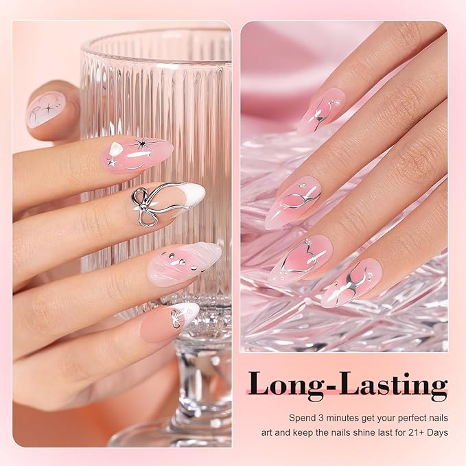 RARJSM Nude Gel Nail Polish Set 6 Colors with Metallic Silver Chrome Gel Liner Sheer Jelly Gray Pale Rose Apricot Pink GelPolish Transparent French Manicure Neutral GelVarnish LED UV Curing Requires