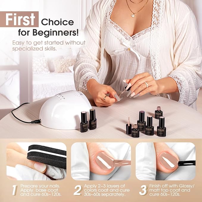 ROSALIND Nude Brown Gel Nail Polish Set, 8 Colors White Nude Brown Gel Polish, Beige Tan Caramel Coffee Gel Polish Collection Nail Art Gift DIY at Home