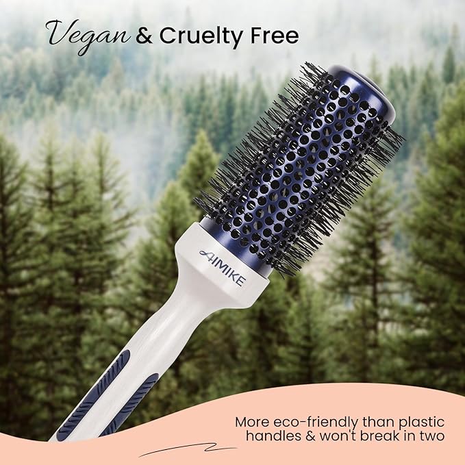 AIMIKE Nano Ionic Tech Ceramic Brush for Blow Drying, Styling and Volume Boost - Natural Wood One-Piece Design, 1.7 Inch/43mm