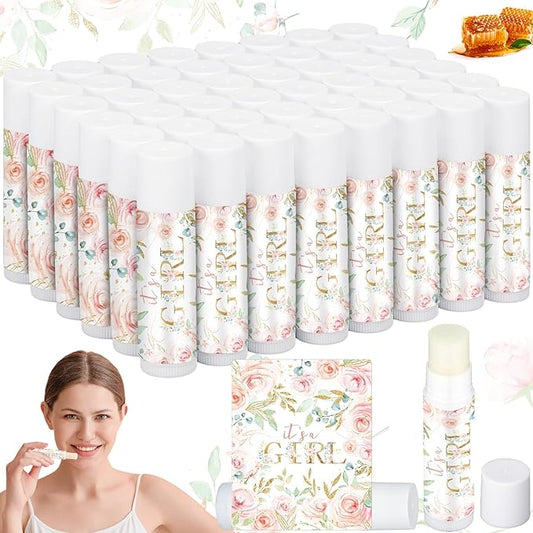 50 Pack Floral Baby Shower Lip Balm Party Supplies Bulk for Girls Guests It's a Girl Baby Shower Gifts Gender Reveal Favors Prizes Souvenirs Winners Thank You Appreciation Gifts