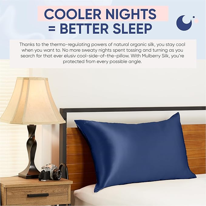 Blissy Silk Pillowcase - 100% Pure Mulberry Silk - 22 Momme 6A High-Grade Fibers - Silk Pillow Cover for Hair & Skin - Regular, Queen & King (Blue, Queen)