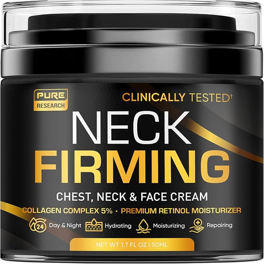 PURE RESEARCH Neck Firming Cream - Anti Wrinkle Cream Day & Night Face Neck and Décolleté Cream - Moisturizing, Lifting & Hydrating