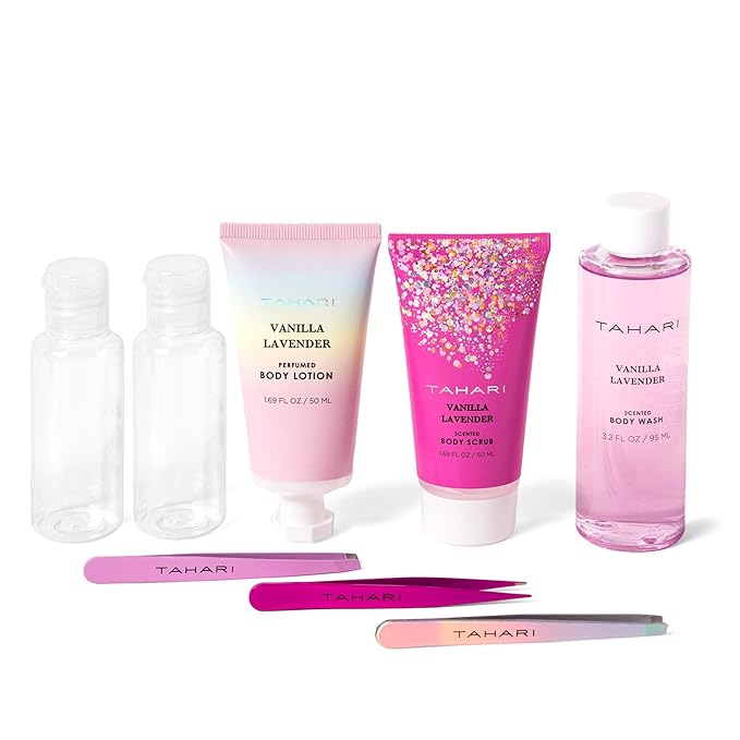 Tahari Spa Gift Set for Women, Vanilla Lavender Spa Set, Bath Kit for Women Gift Set Includes Body Lotion, Body Wash, Hand Cream, Lotion Gift Set for Women, Birthday Gifts For Women - (Black)