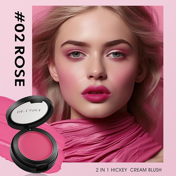 DE'LANCI Soft Cream Blush, Intense Color Pay off Putty Blush for Cheeks, Long Lasting Natural Look Rouge for Dark Skin, Blendable Pinkness Flush Korean Blush with Mirror and Brush,No Greasy (ROSE 02#)