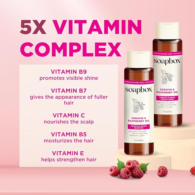 Soapbox Shine Boosting Keratin Shampoo & Conditioner Set with Argan Oil, Pack of 2 Harsh Sulfate & Paraben Free, Silicone Free, Color Safe, and Vegan Hair Products, 16 Ounces Each