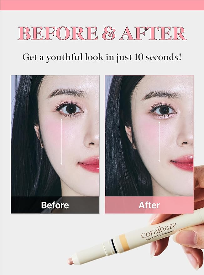 CORALHAZE Idol AEGYO-SAL Maker 01 Champagne Beige, 2-in-1 Under-Eye Highlighter and Contour Liner for Bright, Voluminous Eyes, Long-Lasting, Smudge-Proof Shimmer Stick with Natural Glow, Korean Beauty