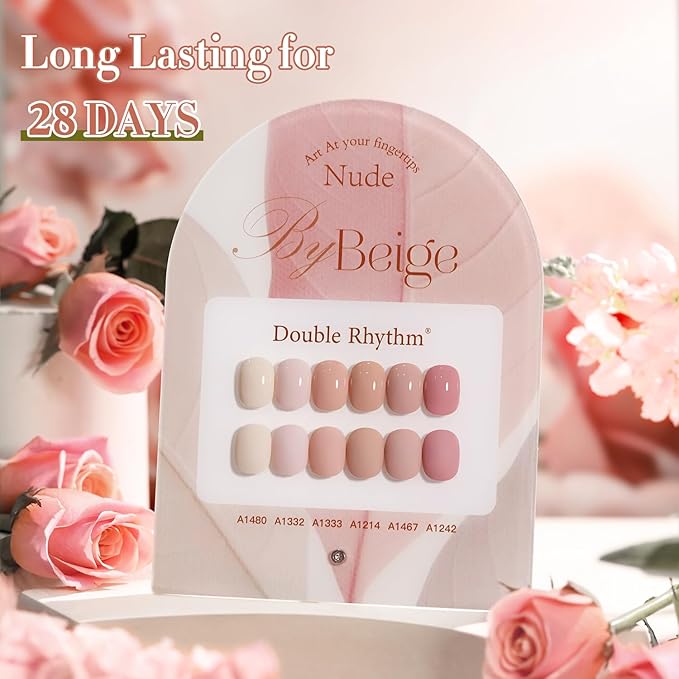 Double Rhythm 6 Pcs 15 ML Gel Polish Set Same Color Same Bottle Soak Off Gel Polish Kit Nail Art Manicure Salon DIY at Home for Women (Light Beige Nude Pink Neutral Rose-T6-4)