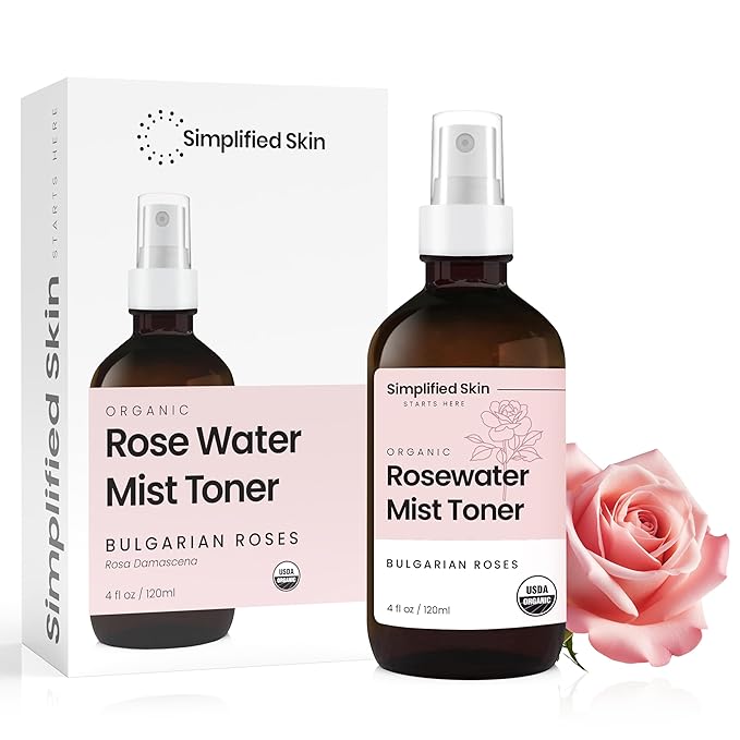 Rose Water Spray for Face & Hair - Organic USDA Certified Rosewater Facial Toner - Alcohol-Free Makeup Setting Hydrating Face Mist - Anti-Aging Toner Spray - 2 Pack