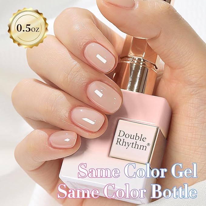 Double Rhythm 0.50 OZ Translucent Gel Polish Same Color Same Bottle Sheer Pastel Neutral Natural Milky 15 ML Jelly UV Nail Art DIY at Home (Nude Pink-A1626)