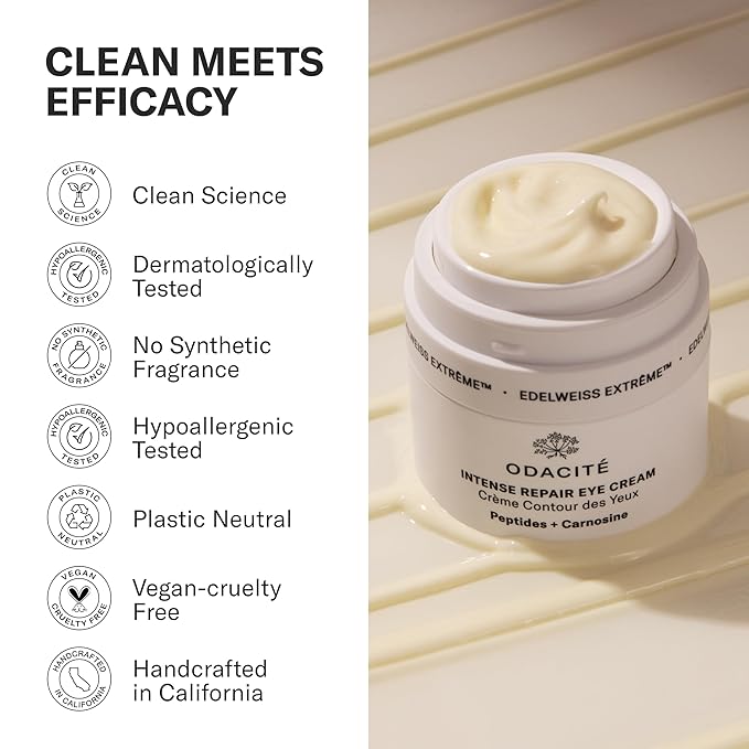 ODACITE Edelweiss Extreme Intense Repair Eye Cream - Anti-Aging Treatment with Carnosine Peptides for Youthful Eyes - Vegan Skincare - Sensitive Skin Friendly - For All Skin Types - 0.51 oz