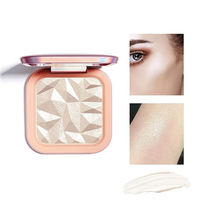 Face Highlighter Makeup Palette Kit, Shimmer Glitter Highlight Contouring Palette Natural Nude Shiny Contour Highlight Makeup Illuminator Highlighter Concealer Palette with brush (Champagne Gold)