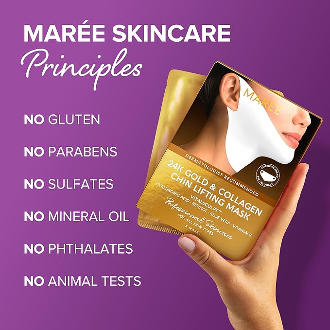 MAREE V Line Lifting Mask with 24K Gold – Deep Collagen Face Mask for Women – Jawline Shaper Mask with Retinol & Hyaluronic Acid – Neck Tightening & Firming - Double Chin Strap for Face Lift