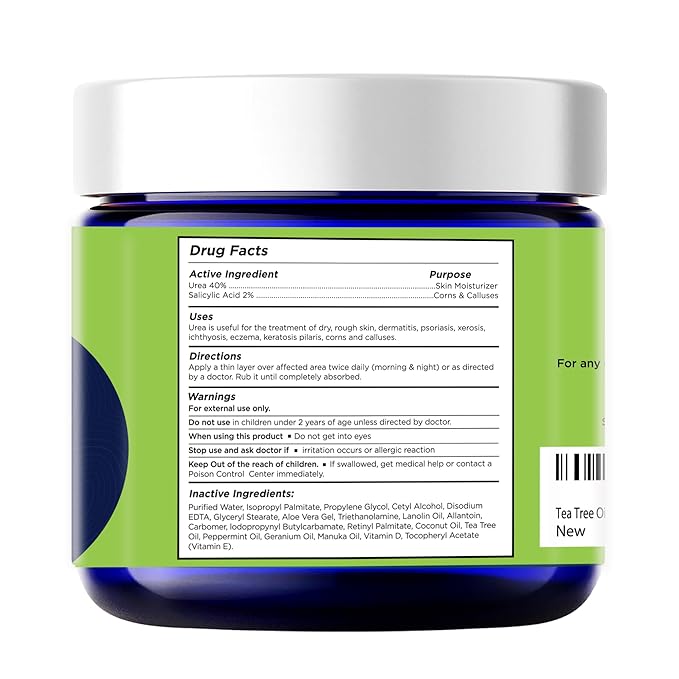 Tea Tree Oil Foot Cream - Moisturizing Athletes Foot Care For Dry Cracked Feet Cream - Heel & Callus Removal, Toenail Treatment, Ringworm Itchiness Relief - Made in USA Foot Cream, 2 Ounce Pack of 1