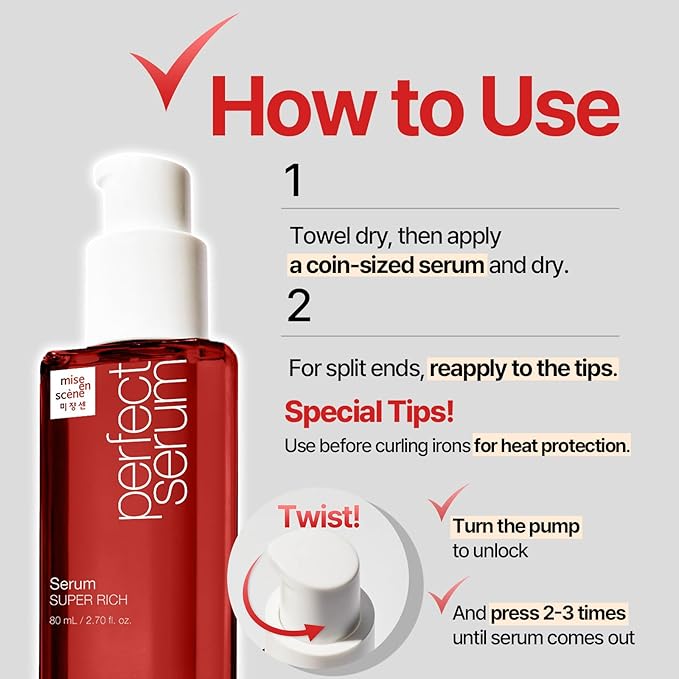 Mise En Scene Perfect Super Rich Serum with Argan Oils - Hair Essence for High Nutrition Intensive Care, Korean Hair Oil, 2.70 fl. Oz