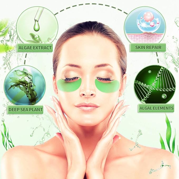 Under Eye Patches,30 pairs Hyaluronic Acid Anti-Aging Under Eye Mask, Collagen Under Eye Gel Pads for Dark Circles, Wrinkles, Fine Line, Puffiness (Green)