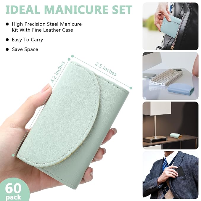 60 Sets Travel Manicure Set Nail Clippers Bulk Pedicure Kit 7 in 1 Stainless Steel Professional Nail Set Grooming Kits Nail Care Tools for Women Men(Bright Color)
