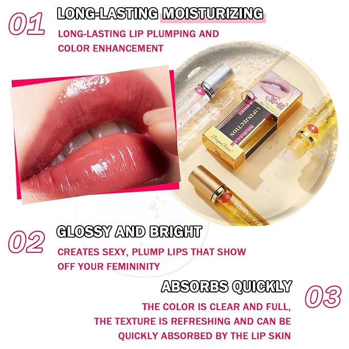 2PCS Plumping Lip Oil Set,Hydrating Lip Plumper Oil,No-Sticky Fuller Lip Oil Reduces Fine Lines,Hydrating Lip Plumping Lip Gloss for Moisturizing Dry Lips