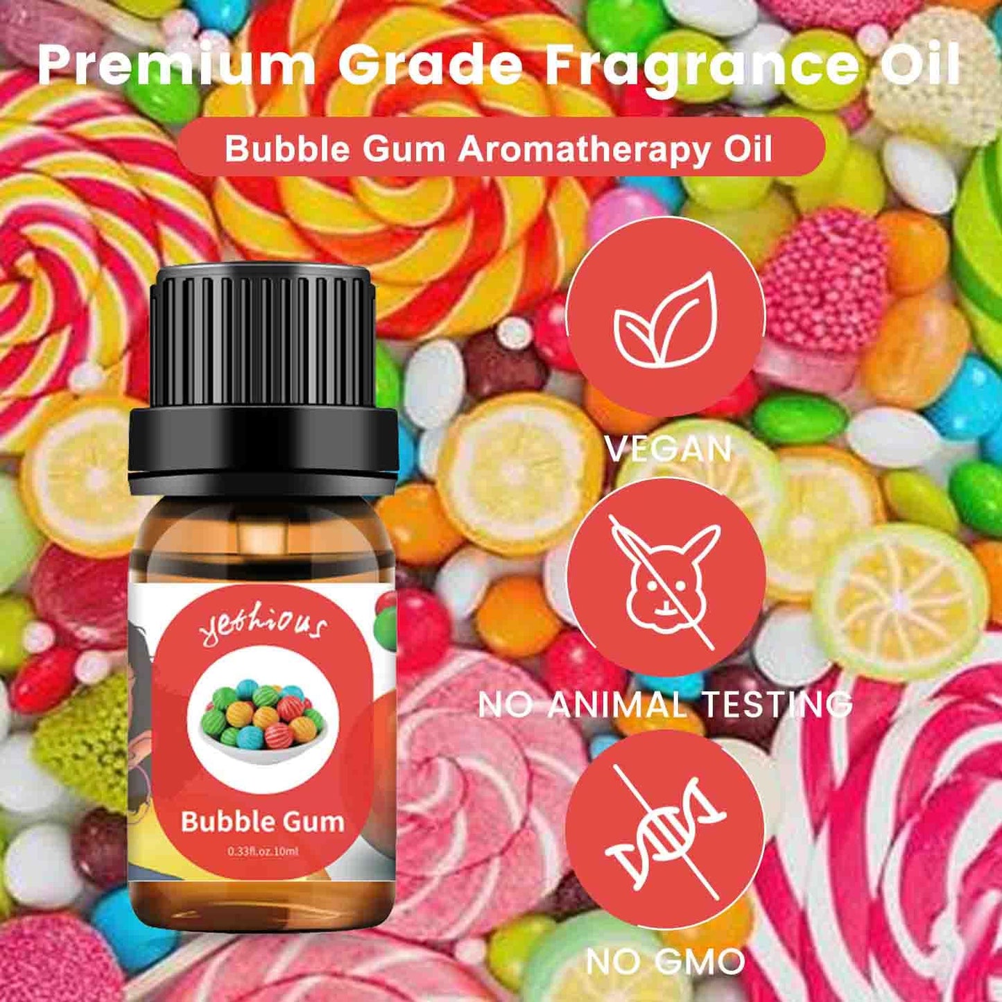 yethious Cotton Candy Bubble Gum Essential Oil Set, Cotton Candy Oil for Diffuser, Aromatherapy, Candle Soap Making - 2 Pack 0.33 Fl Oz Cotton Candy & Bubble Gum Oil