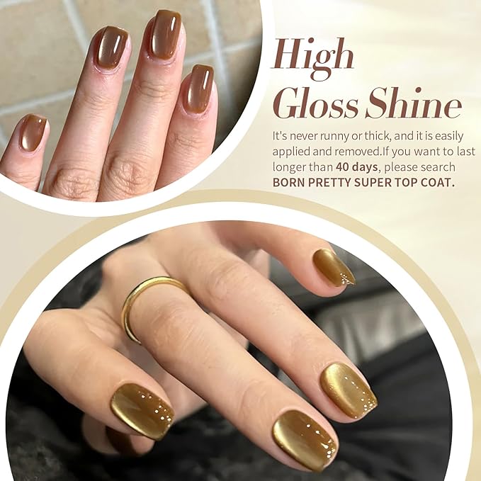 Born Pretty Cat Magnetic Eye Gel Nail Polish, Fall Winter Jelly Glass Magnetic Gel Polish, Purple Brown Pink Nude Glitter Soak Off Nail Art Salon Manicure Home Gift 7ml 6pcs