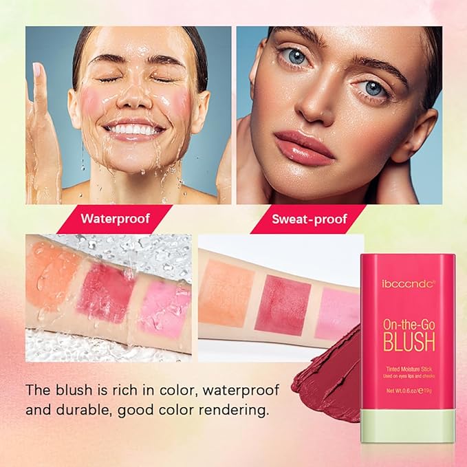 Multi-Use Makeup Blush Stick, Tinted Solid Moisturizer On-the-Go Blush, Multi-use Cream Blush Stick for Cheek & Eyes & Lips, Waterproof Natural Nude Makeup for All Skin (1# Shy Pink)