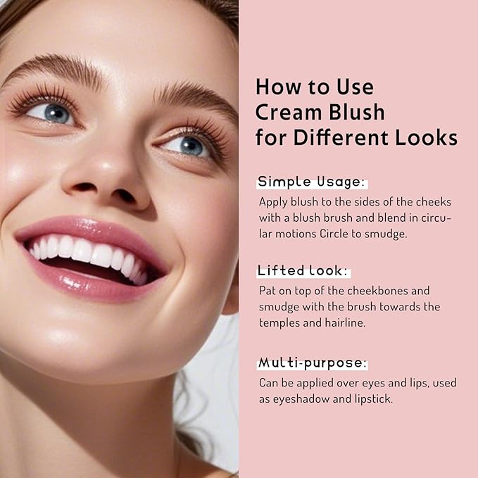 Multi Cream Blush & Blush Brush Set, Korean Makeup Blush for Cheeks, Multi-Use Face Balm, Lightweight & Hydrating, Blendable Color, Non-Greasy, Soft Bristles for Radiant Finish (Pink Camellia)