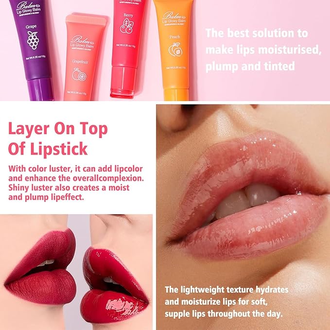 GECOMO Lip Glowy Balm, Moisturizing Lip Gloss, Nourishing Glossy Transparent Plumping Oil, Non-sticky Tinted Toot Lip Balm for Lip Care (PEACH) 0.35oz