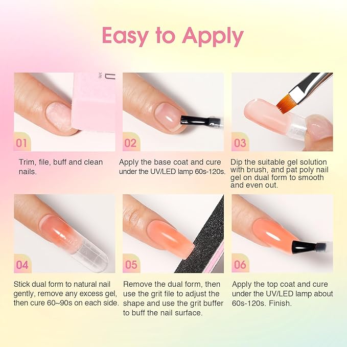 ROSALIND Poly Nail Gel Kit -14 Colors Nail Art Accessories kit Clear Nude Nail Extension Gel Starter with Slip Solution White Nude Pink Nail Extensions Gels Set with Mini UV Lamp