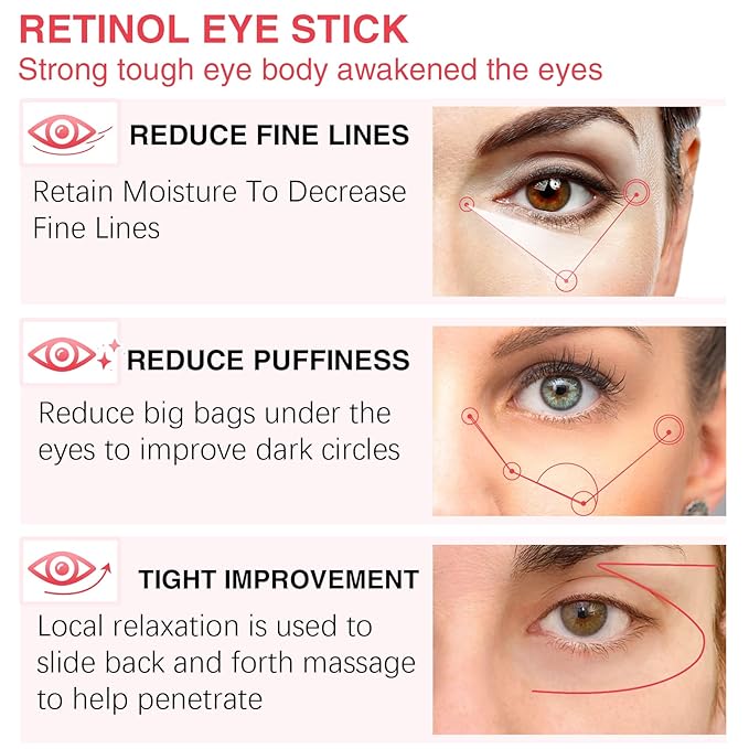 Retinol Eye Stick, Under Eye Cream Anti Aging Eye Brightener Stick, Retinol Brightening Eye Cream Retinol Eye Cream for Dark Circles and Puffiness, Wrinkles Hydrating Remove Eye Bags