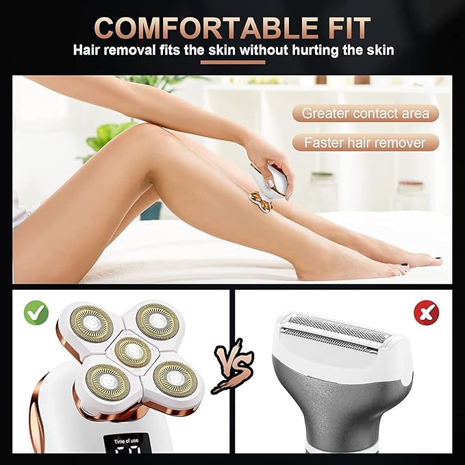 2-in-1 Electric Razors for Women, Wet/Dry 5D Razor & Hair Trimmer with USB Adapter & Charging Cable,5D Rechargeable Rotary Shaver with Lithium-Ion Battery, Water Resistant Grooming Kit