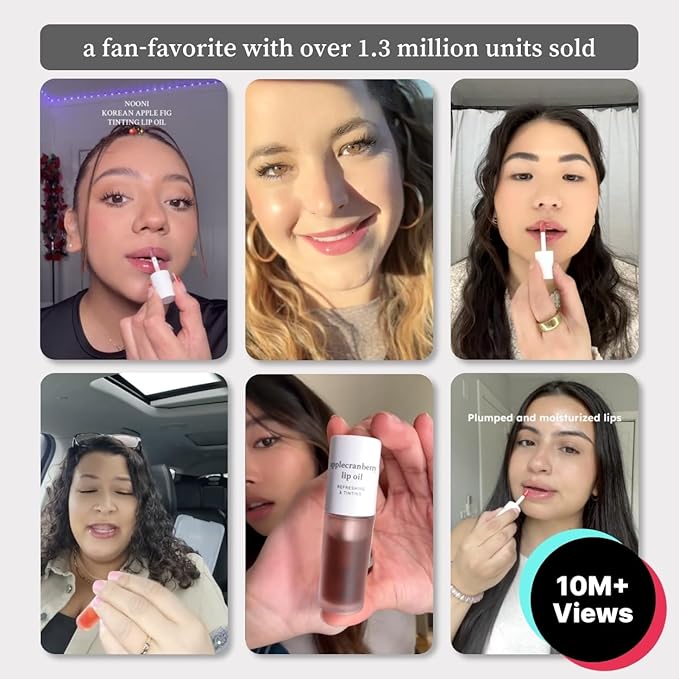 NOONI Korean Lip Oil - Applecranberry | Long-Lasting, Moisturizing, Plumping, Revitalizing for Dry Lips, Waterproof, No Peel Off, Hydrating, Nourishing Crystal Clear, 0.12 FL Oz