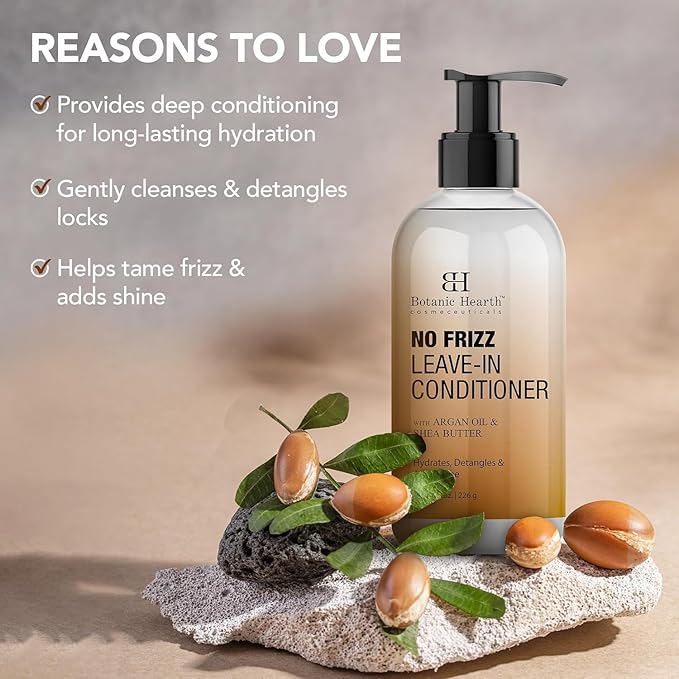 Botanic Hearth Leave In Conditioner For Curly, Frizzy, Dry, Damaged Hair | Detangling Conditioner With Shea Butter, Argan Oil & Allantoin | Smooth Flyaways & Add Shine | For All Hair Types | 8 Oz