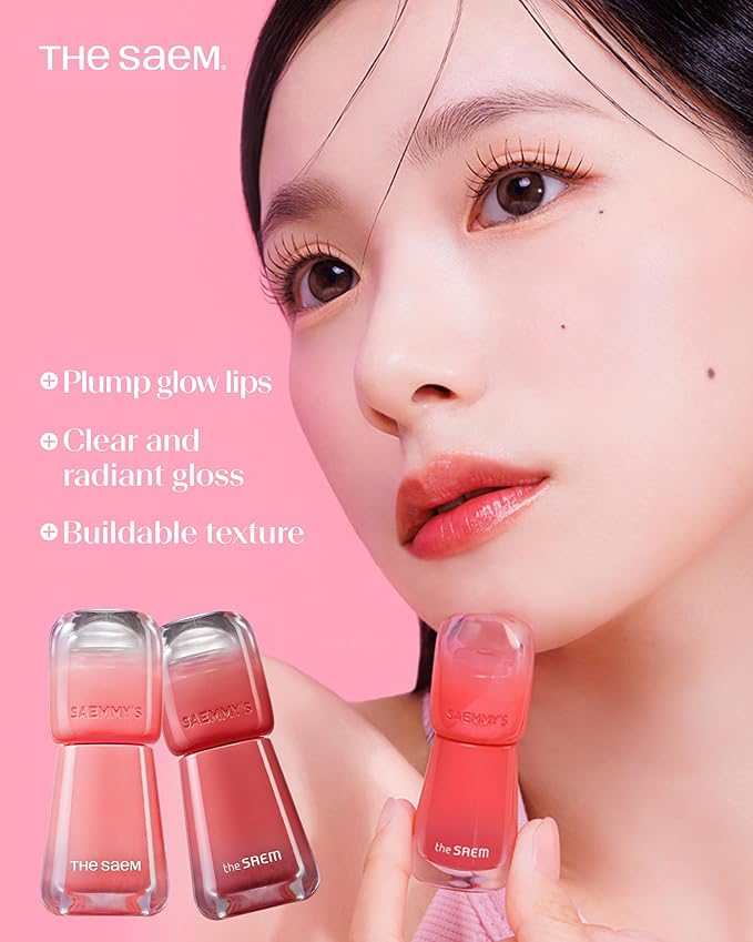 THESAEM Saemmy's Ade Shot Tint - Korean Lip Titnt, Water Gel Lip Stain with Plump Glowy Moisturizing Finish, Buildable Radiant Gloss, Long-Lasting Comfort, 0.1 fl.oz. (02 Peach Oolong)