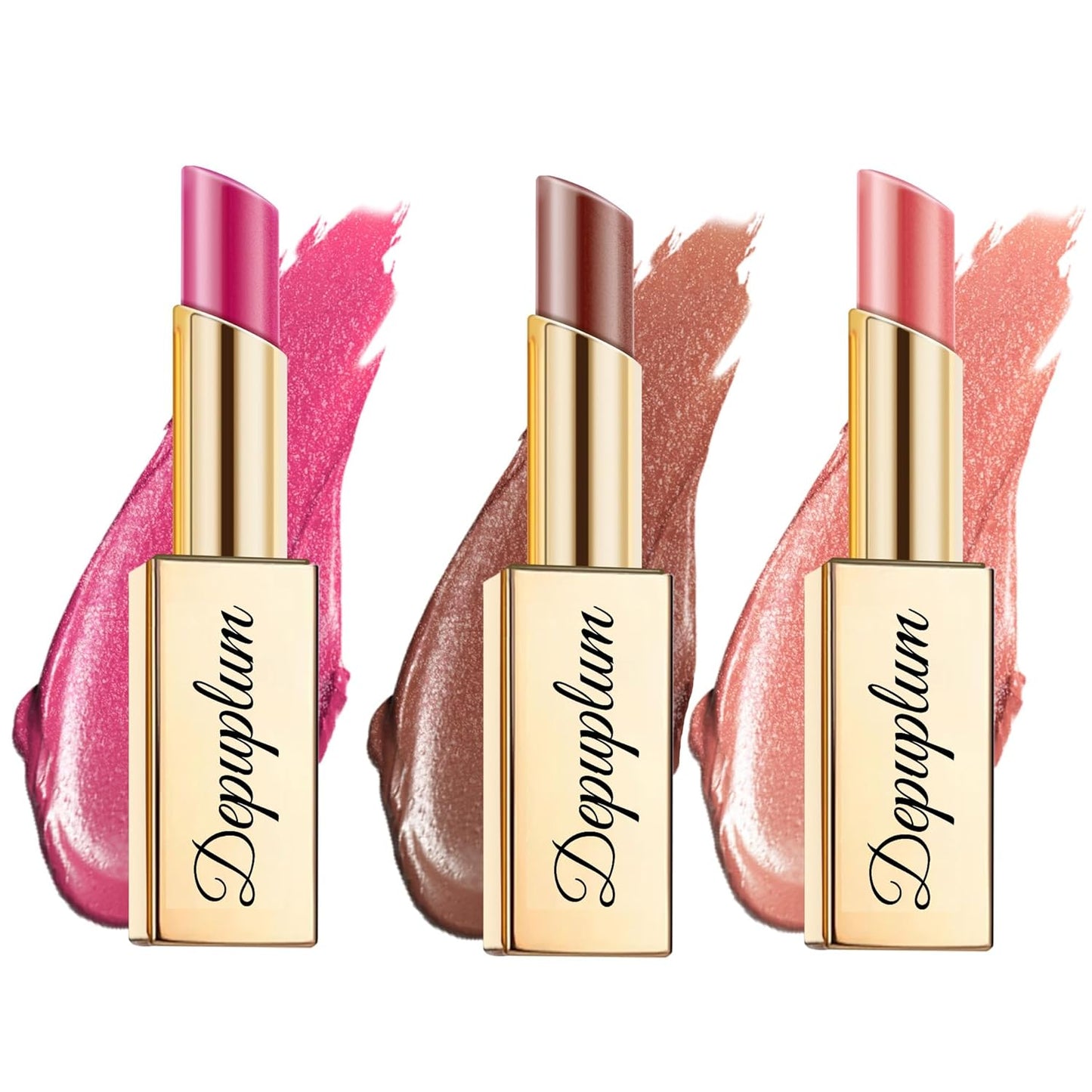 Hot Pink Brown Nude Lipstick Set for Women Shimmer Tinted Lip Balm Hydrating Moisturizing Lipstick Cruelty Free Lip Makeup, DM110/117/118