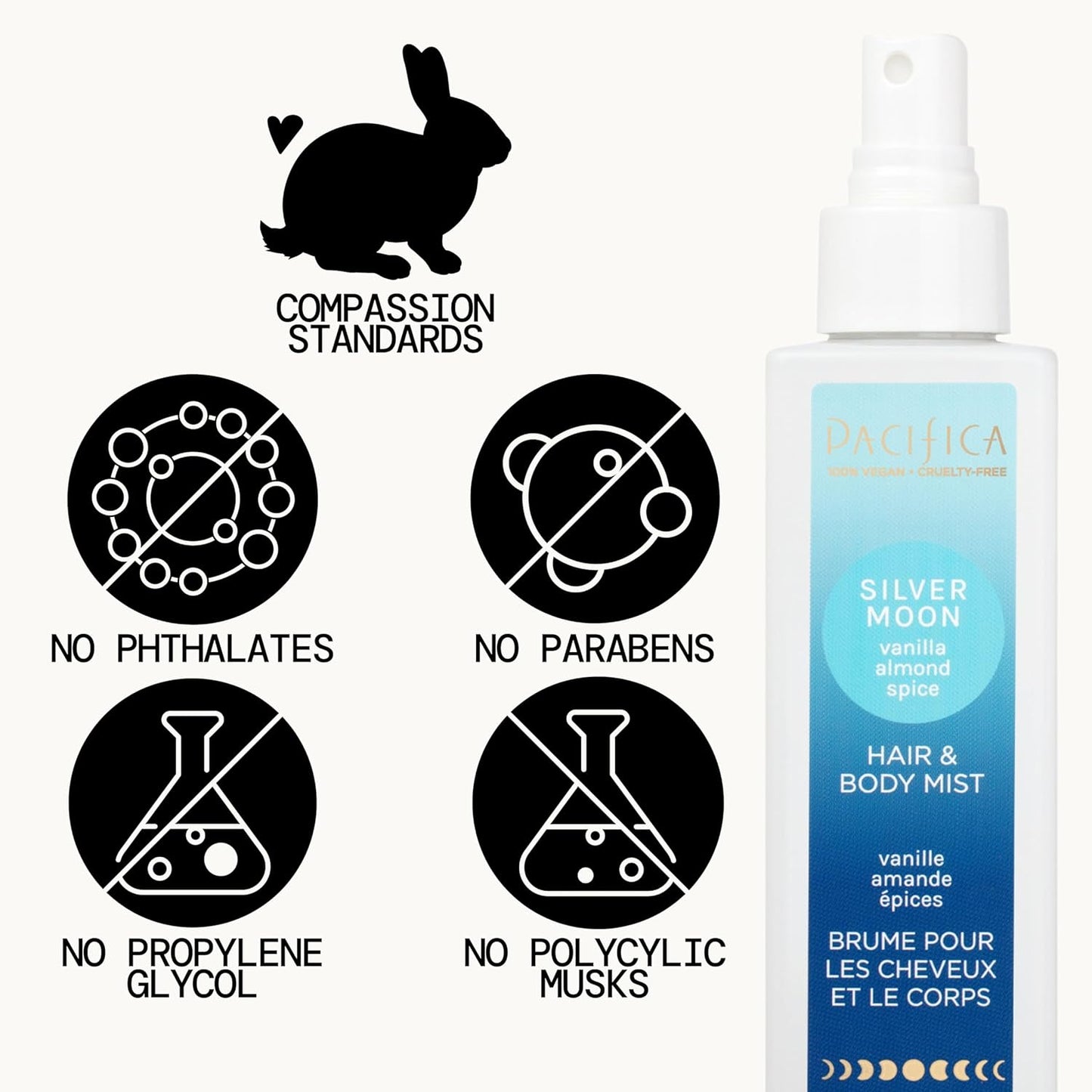 Pacifica Hair Perfume & Body Fragrance Spray Mist - Silver Moon with Vanilla, Almond & Spice – Alcohol-Free, Vegan & Cruelty-Free, 6.5 oz