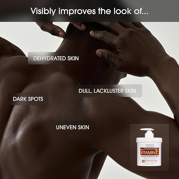 Advanced Clinicals Brightening Vitamin C Body Cream + AHA Exfoliating 10% Glycolic Acid & Lactic Acid Lotion 2PC Skincare Set For Women & Men To Reduce Appearance Of Dark Spots & Uneven Skin Tone