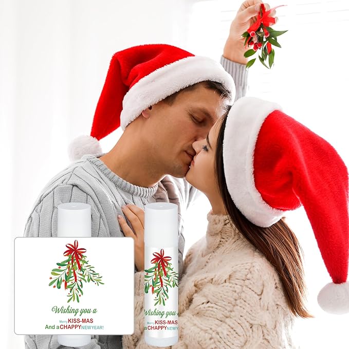 50 Pcs Christmas Lip Balms Mistletoe Gifts Bulk Christmas Vanilla Flavors Lip Balms Lips Moisturizer for Christmas Stocking Stuffers Xmas Party Supplies Favors