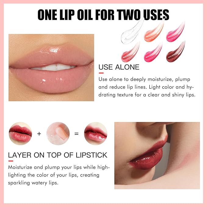 3PCS Lip Oil Set, Hydrating Lip Glow Oil Lip Plumper Gloss, Tinted Lip Oils Transparent Long Lasting Non-sticky Lip Gloss, Plumping Lip Gloss Lip Care Kit (Pink & Rosewood & Cherry)