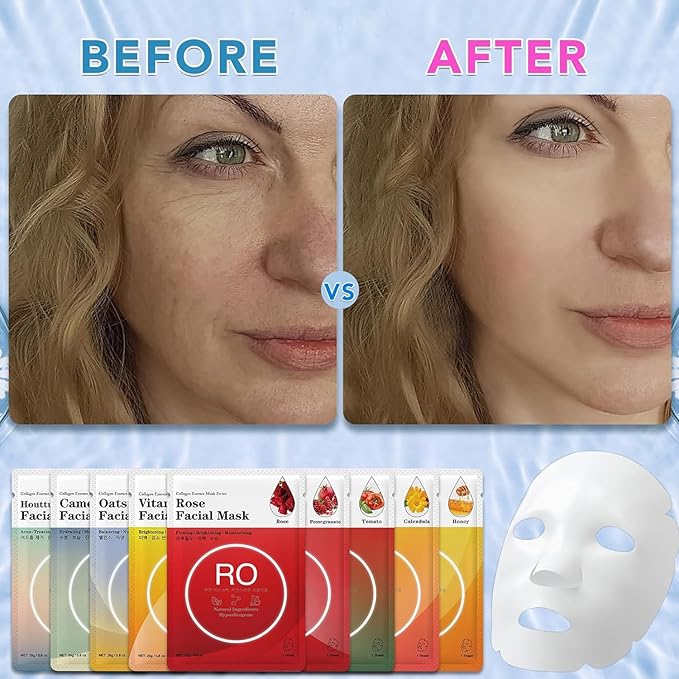 VESPRO 24 Pack Face Masks Skincare for Women, Moisturizing Face Mask Skin Care Suitable for All Skin Types, Bulk Sheet Facial Mask Gifts Set for Spa Party, Facial Masks for Women Skin Care