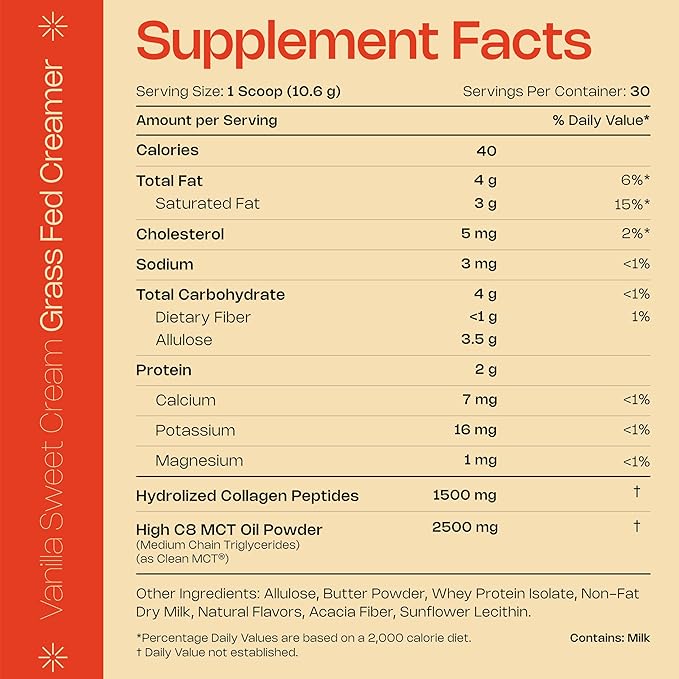 LevelUp Creamer, with Energizing MCT Oil and Collagen Peptides, Keto Coffee Creamer, Supports Natural Energy & Ketone Production - Vanilla Sweet Cream, 11 oz