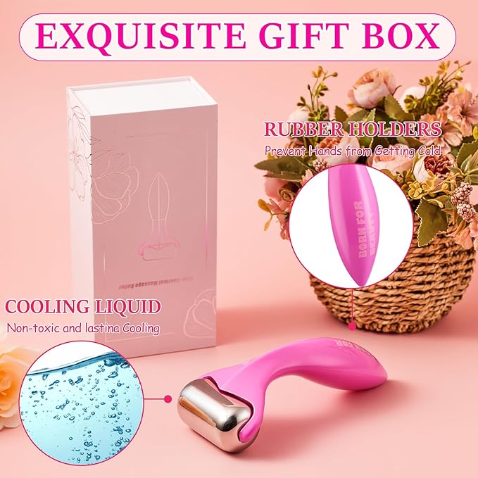 360° Rotating Ice Roller for Face-Stainless Steel Facial Massage Tool for Skin Tightening, Ice Face Roller -Wrinkle Reduction & Dark Circle Relief, Gift for Skincare Enthusiasts.