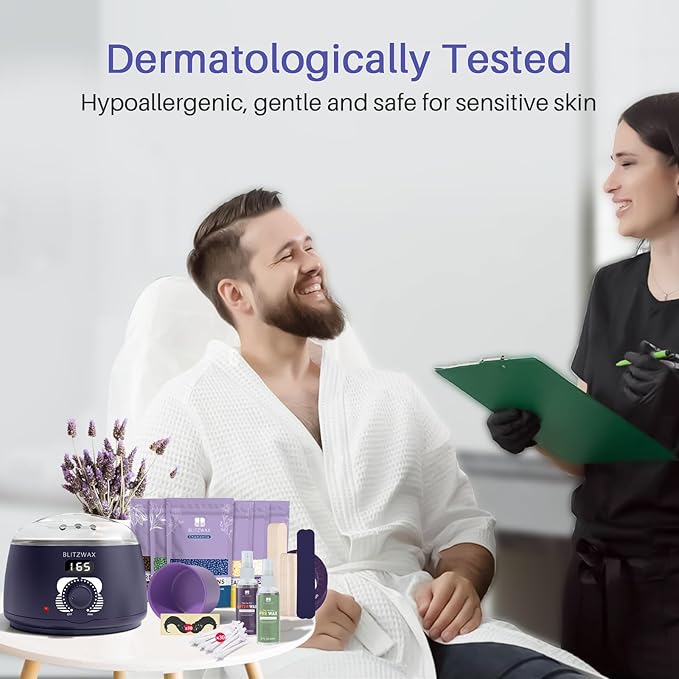 BLITZWAX Brazilian and Bikini Waxing Kit for Men, Hard Wax Warmer for Face, Legs, and Body, At Home Hair Removal Kit, Beginner Friendly, Quick Heating, 30 Nose Wax Sticks