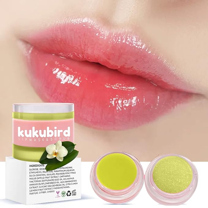 kukubird Lip Mask Overnight Hydrating Lip Balm Mask Exfoliating Lip Scrub Lip Care Treatment For Chapped and Cracked Lips-Vanilla