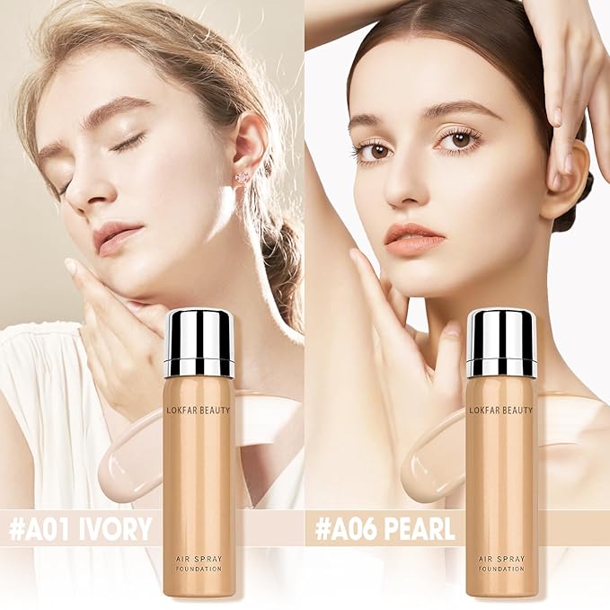 AirBrush Foundation Spray, Silky Mist Foundation Spray Makeup Set with Brush, Full Coverage Foundation for Smooth Radiant Finish, Formula Breathable Lightweight Hydrating | #A06 Pearl