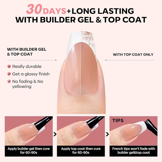 modelones French Tip Press on Nails, 150Pcs Short Coffin Fake Nails with Nail Box, Deep Nude Gel Nail Tips for Women, Soft Glue-On Nails for Natural Salon Look, DIY Nail Art Kit (15 Sizes)