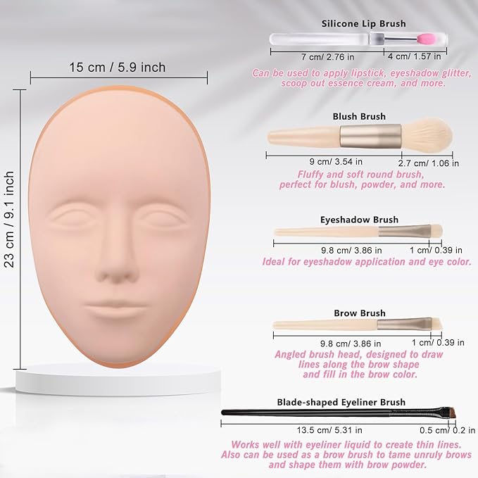 Silicone Makeup Practice Face, 8 Makeup Mannequin Face, 1 Makeup Practice Face Board for Beginner to Training or Practice Make up, Face Paint, Permanent Makeup, Tattoo, Art Creation (Set2)
